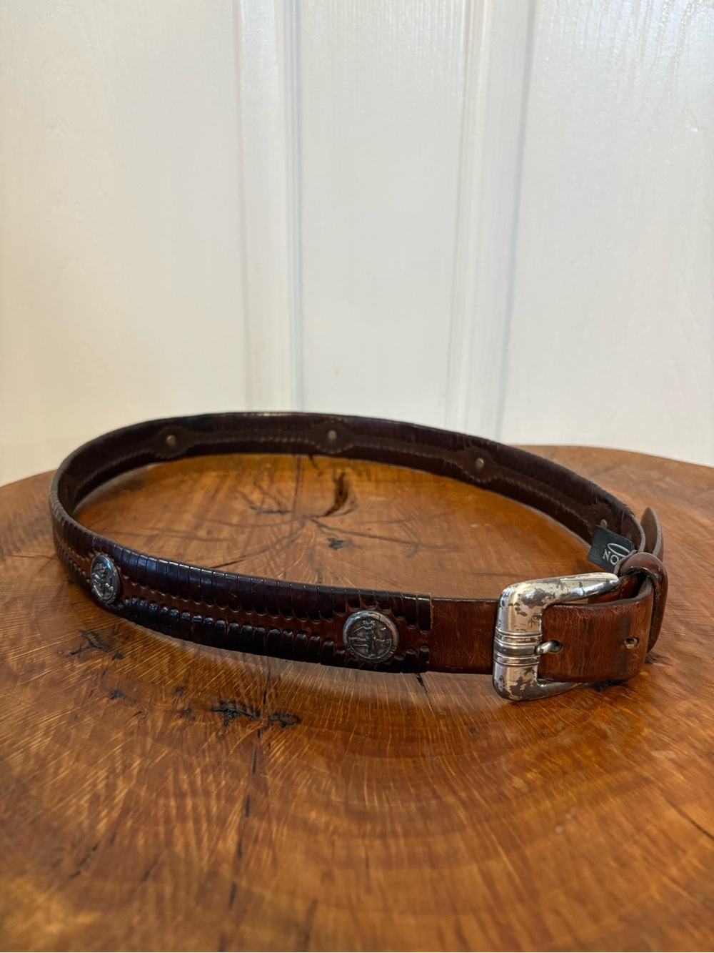 1998 Vintage Brighton Croc-Embossed Concho Belt